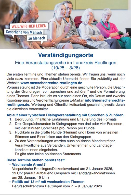 Text zum Veranstaltungsflyer S.1 Verständigungsorte in Reutlingen – 
Auftakt mit Moderationsschulung