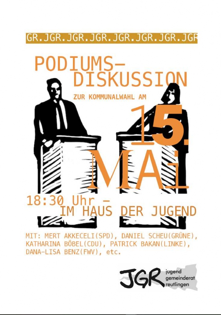 Plakat zur Kommunalwahlveranstaltung am Mittwoch, 15. Mai im Haus der Jugend