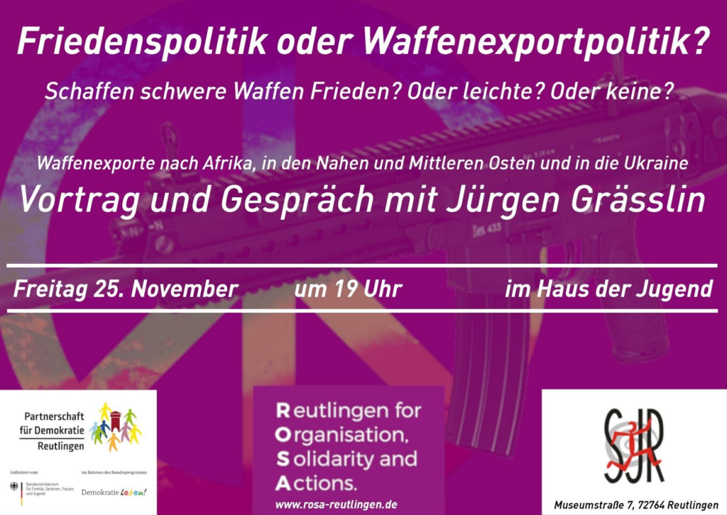 Flyer zur Veranstaltung mit Jürgen grässlin, alle Informationen befinden sich auch im folgenden text.
